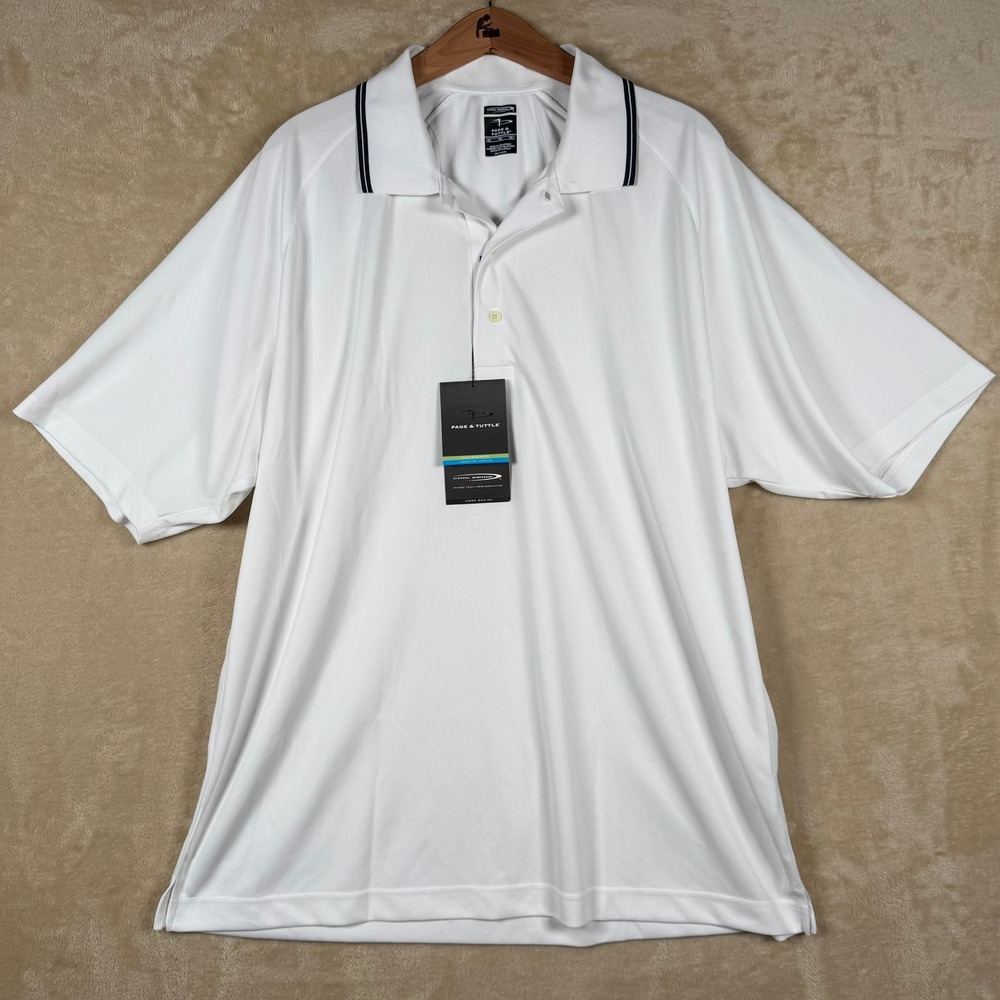 Page & Tuttle NWT‎ Mens XL White Cool Swing Golf Polo Shirt Moisture Wicking